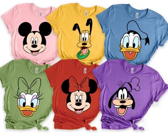 Disney Micky und Freunde Gruppe Big Gesicht Halloween T-Shirt, Disney Mickey Minnie Donald Goofy Portrait Shirt, Disneyland Familie passende Shirt
