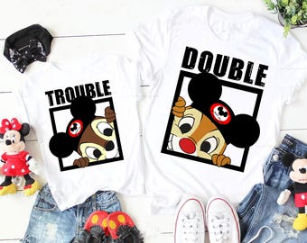 Retro Disney Double Trouble Chip and Dale Shirt, Disney Couple Shirt,Disney Sibling shirt, Disney Family Matching Shirt, Valentines Day Gift