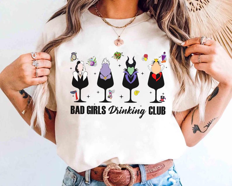 Personalized Drinking Club Disney Villains Bad Girls Bad Guys Shirt, Bad Witches Club Maleficent Ursula Cruella Hades Hook, Disney Girl Trip image 6