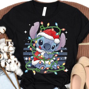 Disney Stitch Christmas Lilo And Stitch Christmas Lights Portrait Shirt, Disneyland Matching Christmas Group Shirts, Christmas Squad Shirt