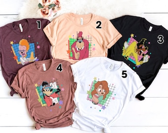Retro jaren 90 Disney A Goofy Movie Cheeza Bigfoot Powerline Max Roxanne Vintage Disney shirt, Disneyland reis familie bijpassende shirts