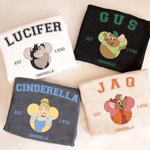 Disney Cinderella Characters Group Est 1950 Custom Retro Shirt, Cinderella,Jaq,Gus,Lady Tremaine,Lucifer,Fairy Godmother, Disneyland Shirts