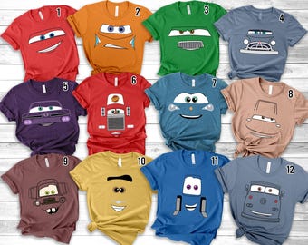 Disney Cars Face Outline Family Matching Shirt, Halloween Cars Costume Shirt, Disney Birthday Crew, Cars Group, Lightning McQueen,Tow Mater
