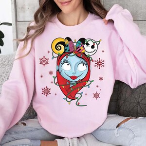 Disney The Nightmare Before Christmas Characters Xmas Lights Shirt, Jack Skellington and Sally Christmas Couple Shirt, Disneyland Xmas Tee image 4