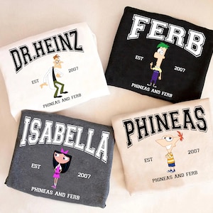 Disney Phineas And Ferb Character Est 2007 Group Vintage Shirt, Disneyland Matching Family Shirts, Peray Dr Heinz Isabella Buford Baljeet