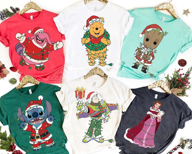 Disney Pixar Cars All Characters Christmas Lights shirt McQueen Sally Tow Mater Doc Hudson Mickey Stitch,Star Wars,Princess Xmas Lights Tee image 3