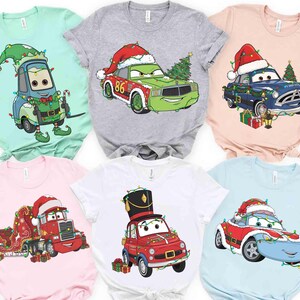 Disney Pixar Cars All Characters Christmas Lights shirt McQueen Sally Tow Mater Doc Hudson Mickey Stitch,Star Wars,Princess Xmas Lights Tee image 2