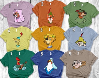 Disney Robin Hood Big Face Halloween Costume, Robin Hood Maid Marian Friar Tuck Little John Sir Hiss Lady Kluck Shirt, Disneyland Trip Shirt