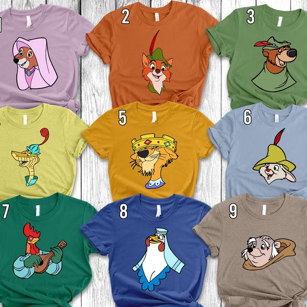 Disney Robin Hood Big Face Halloween Costume, Robin Hood Maid Marian Friar Tuck Little John Sir Hiss Lady Kluck Shirt, Disneyland Trip Shirt
