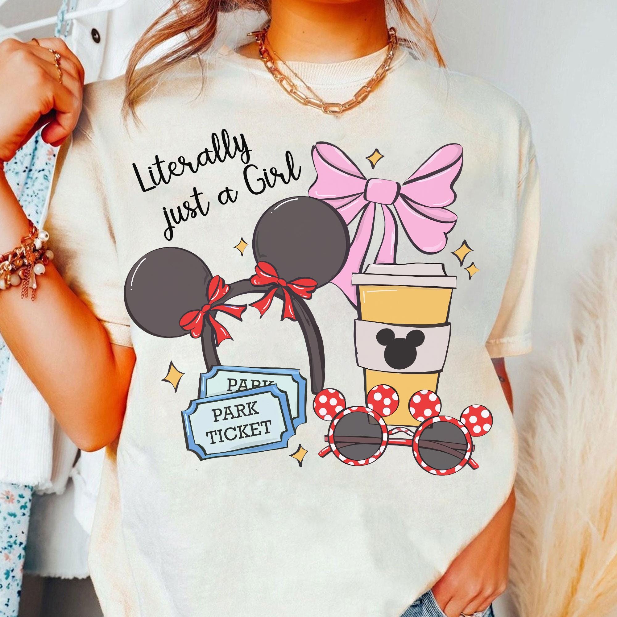 Disney Coquette Bow Literally Just A Girl Shirt, Disneyland Girl's Trip Shirt, Disneyland Mickey Minnie Ears Park Trip Shirt, Magic Kingdom