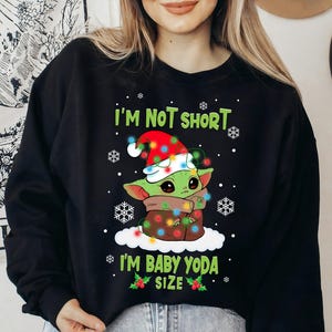 Star Wars Baby Yoda I'm Not Short Santa Hat Christmas Lights Holiday T-shirt, Disneyland Christmas Matching Family Shirts, Christmas Squad image 2