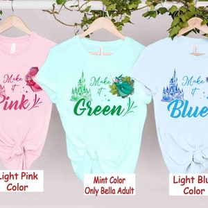 Disney Castle Sleeping Beauty Shirt, Good Fairies Flora Fauna Merryweather Shirt, Make it Pink Green Blue, Disneyland Family Matching Shirt