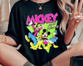 Disney Mickey And Friends Group Shot Neon Portrait Shirt, Disneyland Family Matching Shirt, Magic Kingdom Tee, WDW Epcot Theme Park Shirt