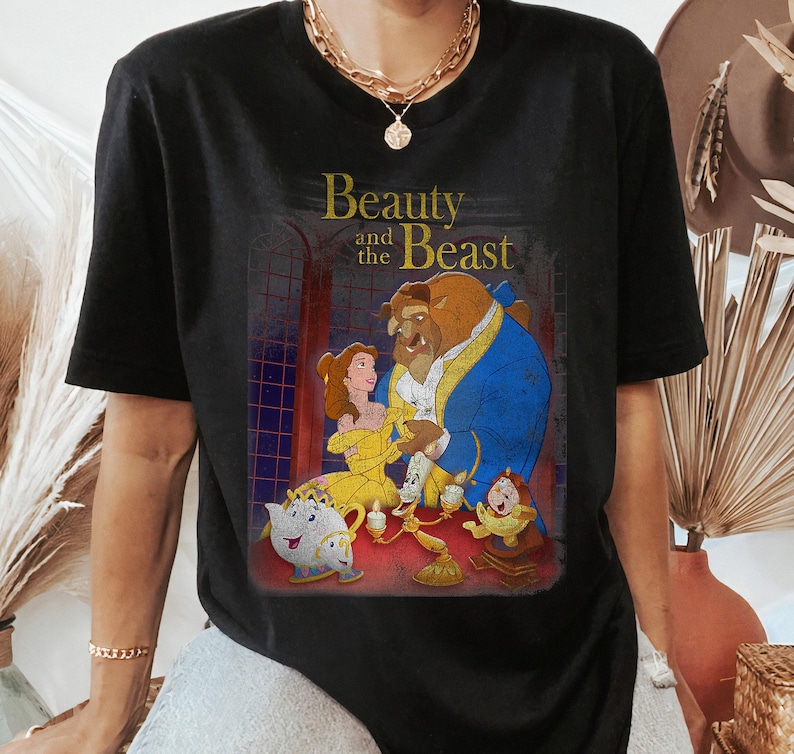 Disney Beauty And The Beast Distressed Vintage Group Shot T-Shirt, Magic Kingdom, Disneyland Family Matching Shirts, Walt Disney World Tee image 3