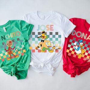 Maglietta con i personaggi Disney Three Caballeros, Panchito, Jose, Paperino, maglietta coordinata per la famiglia Disney, maglietta coordinata per il gruppo Disney