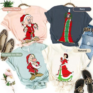 Disney Snow White and Seven Dwarfs Santa Costume Christmas Lights Shirt, Santa Evil Queen Xmas, Disneyland Christmas Matching Family Shirts