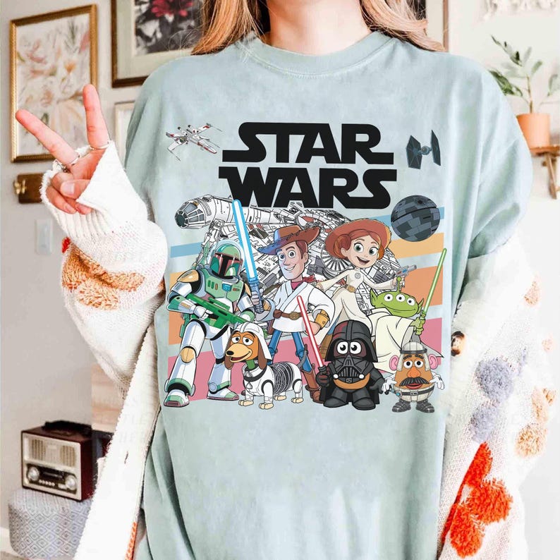 Disney Pixar Toy Story Star Wars Shirt, May The 4th Be With You Tee, Funny Pixar Toy Story Mashup Buzz Lightyear Woody Jessie Slinky Dog Tee image 3