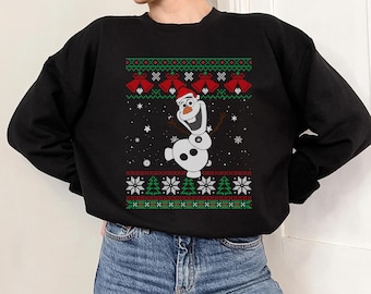 ディズニー アナと雪の女王 オラフ ダサいクリスマスセーター クリスマスライトと雪の結晶シャツ、サンタ オラフ クリスマスTシャツ、ディズニーランド クリスマス お揃いファミリーシャツ