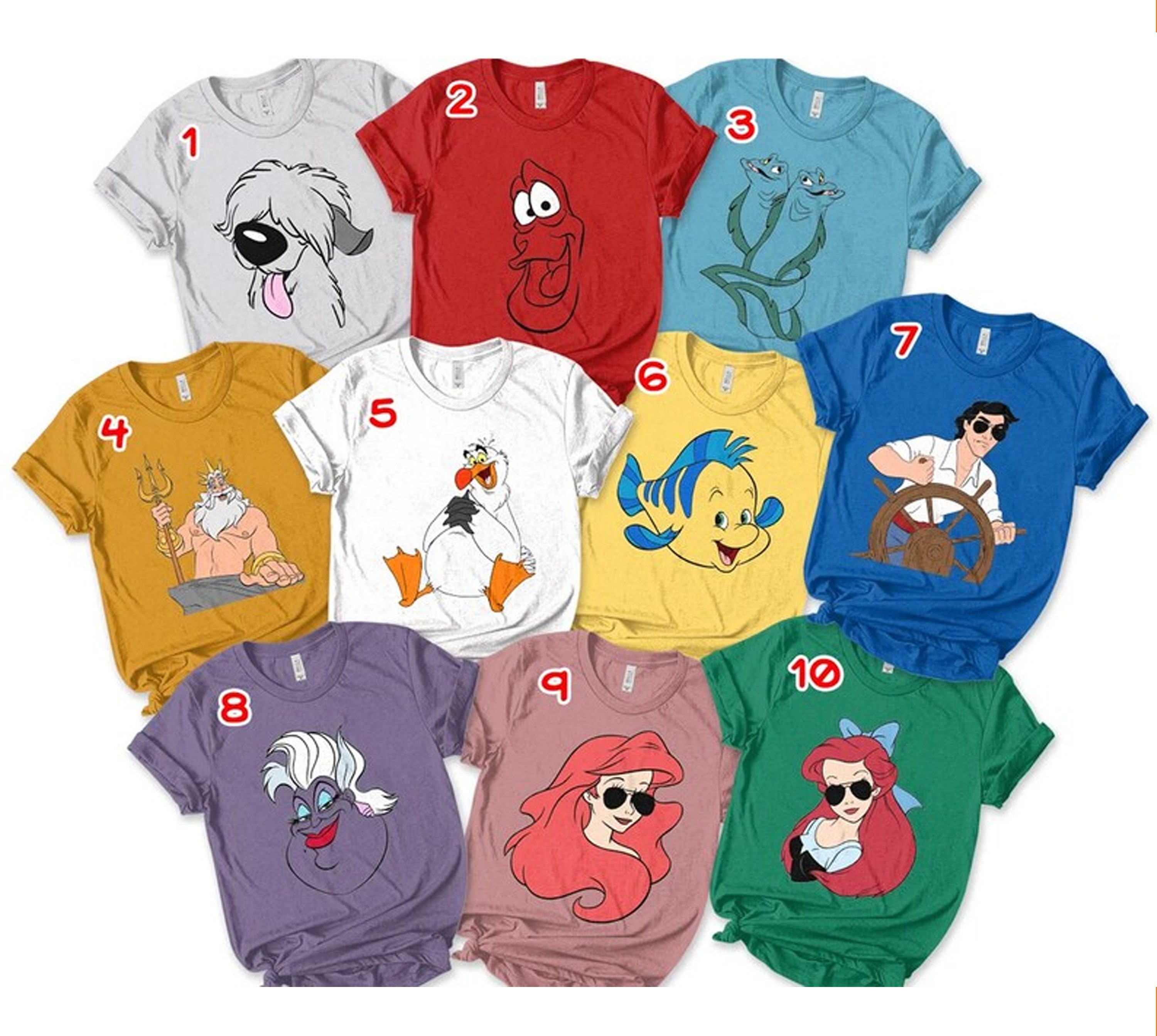 Disney The Little Mermaid Group Face Outline Family Matching Shirt, Disney Halloween Costume Shirt, Ariel Flounder Sebastian Ursula Shirt