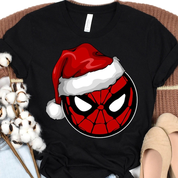 Disney Marvel Christmas Spider-Man Santa Hat Holiday T-shirt, Disneyland Matching Christmas Group Shirts, Christmas Squad Shirt