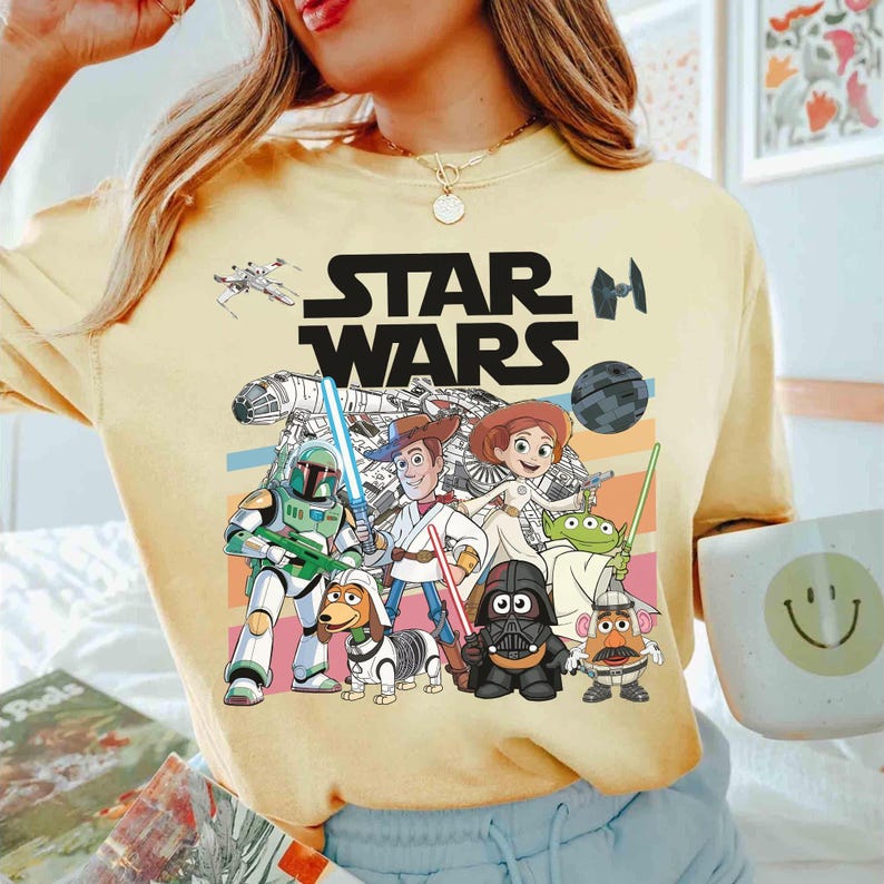 Disney Pixar Toy Story Star Wars Shirt, May The 4th Be With You Tee, Funny Pixar Toy Story Mashup Buzz Lightyear Woody Jessie Slinky Dog Tee image 4