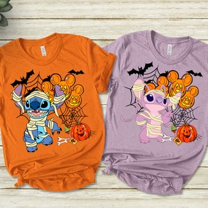 Disney Stitch and Angel Mummy Halloween Costume Shirt, Lilo and Stitch Halloween Shirt, Disneyland Halloween Family Matching Shirt