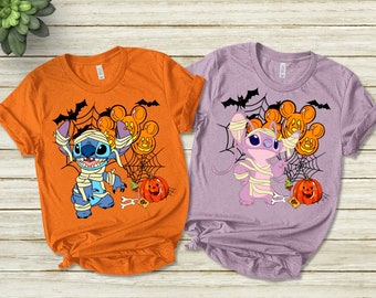 Disney Stitch and Angel Mummy Halloween Costume Shirt, Lilo and Stitch Halloween Shirt, Disneyland Halloween Family Matching Shirt