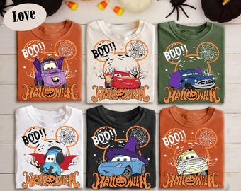 Disney Halloween Cars Characters Boo Mickey Head Shirt,Lightning McQueen Tow Mater Pumpkin Halloween Tee,Disneyland Halloween Matching Shirt