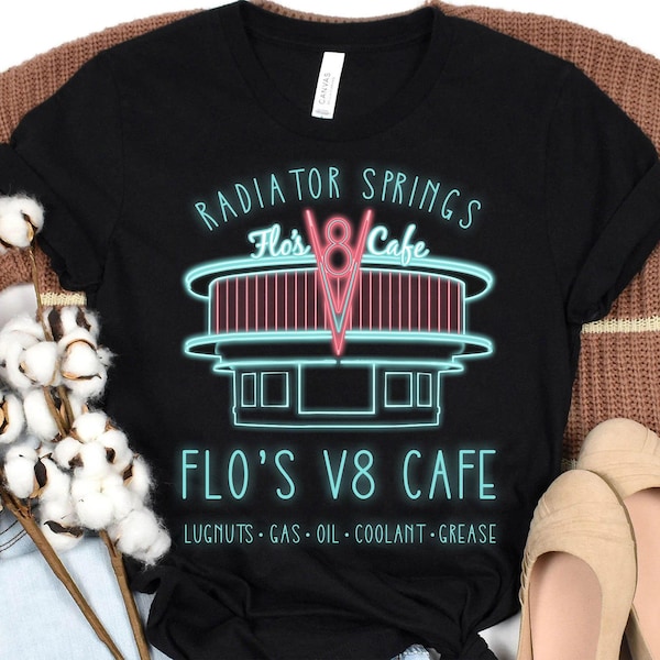 Disney Pixar Cars Flo's V8 Cafe Poster Graphic T-Shirt, Disney Cars Shirt, Magic Kingdom Shirt, WDW Disneyland Family Matching Shirts