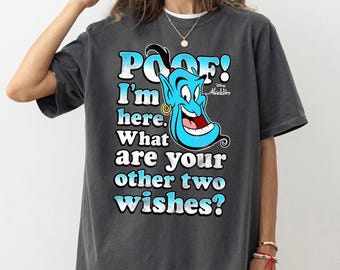 Disney Aladdin Genie POOF! 2 Wishes Gradient Text Portrait Shirt, Funny Genie Shirt, Disney Family Matching Shirt, Disneyland Trip Outfits
