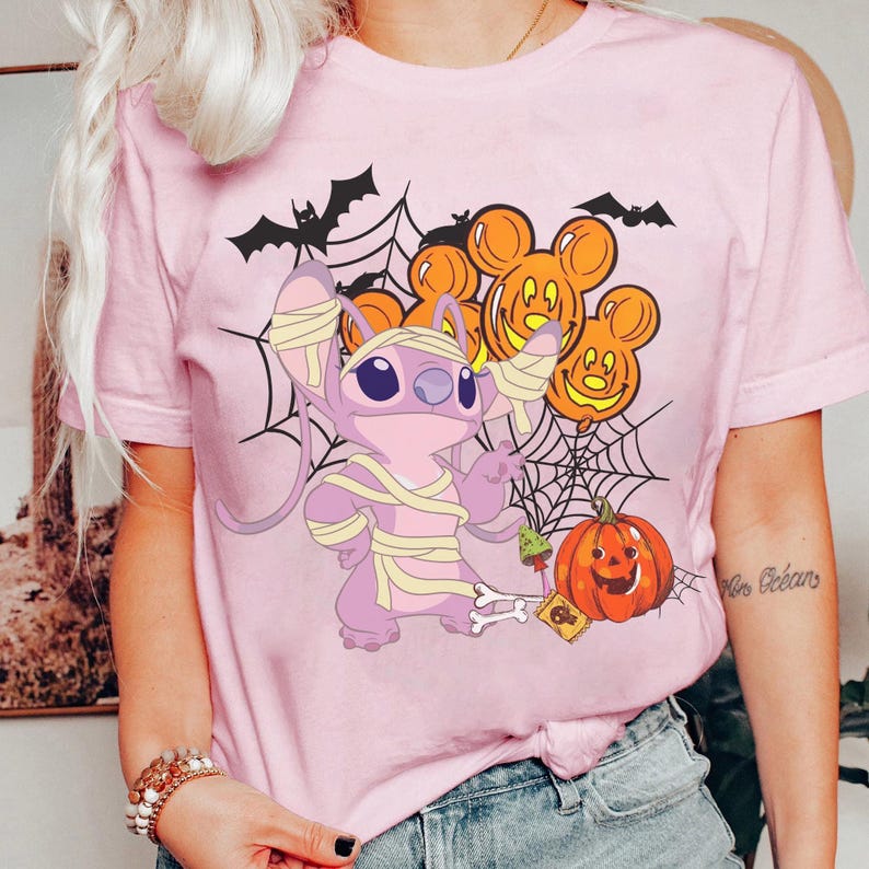 Disney Stitch and Angel Mummy Halloween Costume Shirt, Lilo and Stitch Halloween Shirt, Disneyland Halloween Family Matching Shirt image 2