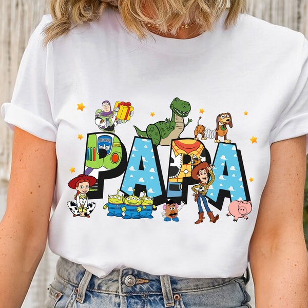 Chemise Toy Story avec nom personnalisé, t-shirt assorti Disney Buzz Woody Jessie Rex personnalisé, t-shirt mère père, chemise nom enfant, chemise garçon personnalisée,