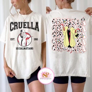Two-sided Disney Villains Cruella Est 1961 Classic T-Shirt, Disney 101 Dalmatians Cruella Portrait Tee, Disneyland Family Matching Shirt