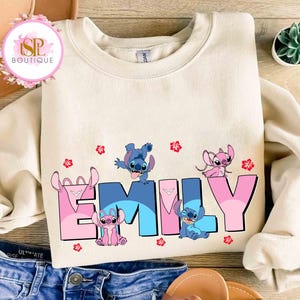 Camiseta personalizada de Stitch y Ángel, camiseta a juego personalizada de Lilo y Stitch de Disney, camiseta infantil con nombre, camiseta personalizada para niño, vacaciones en Epcot imagen 2