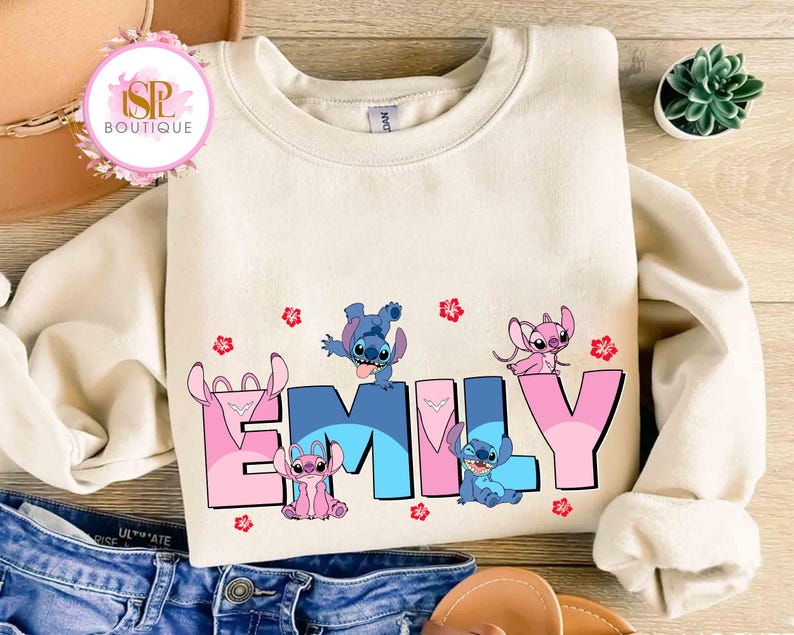 Camiseta personalizada de Stitch y Ángel, camiseta a juego personalizada de Lilo y Stitch de Disney, camiseta infantil con nombre, camiseta personalizada para niño, vacaciones en Epcot imagen 2