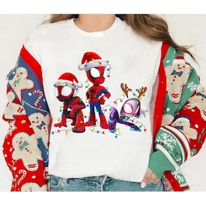 Marvel Spidey och hans fantastiska vänner julbelysningströja, Spin och Ghost-Spider Marvel jultröja, Spiderman familjematchande tröja bild 1