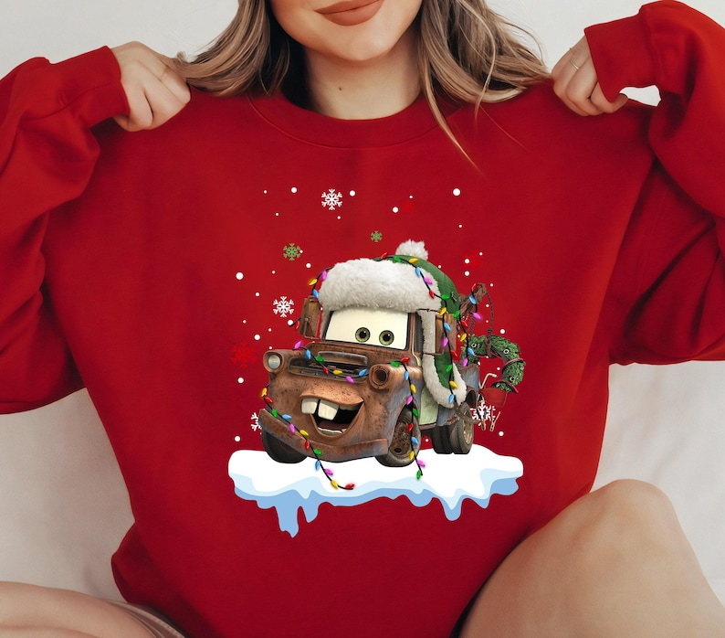 Disney Pixar Cars Lightning McQueen and Tow Mater Christmas Lights Holidays T-Shirt, Cars Xmas Shirt, Disneyland Christmas Matching Shirts image 3