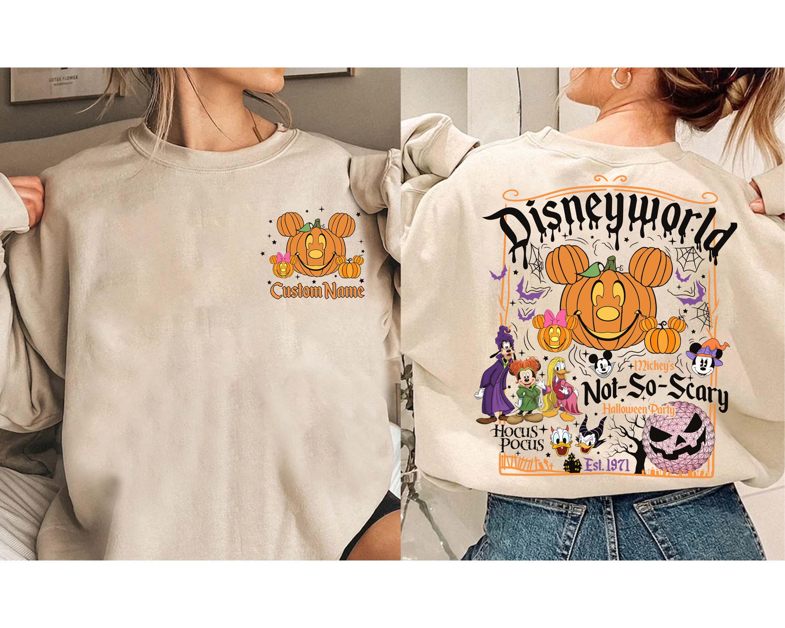 Maglietta personalizzata di Halloween a due lati, stile vintage Disneyworld Est.1971, maglietta per la festa di Topolino non così spaventoso, maglietta di Hocus Pocus, viaggio a Disneyland