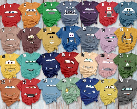 Disney Cars Face Outline Family Matching Shirt, Halloween Cars Costume Shirt, Cars Group, Lightning McQueen, Tow Mater Radiator Springs Tee