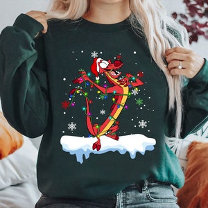 Disney Mulan Mushu Santa Costume Christmas Lights and Snowflake Shirt, Mushu Dragon Christmas Shirt, Disneyland Christmas Shirts