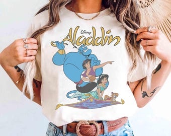 Aladdin Vintage Group Jasmine, Genie, Abu Custom T-shirts for Men