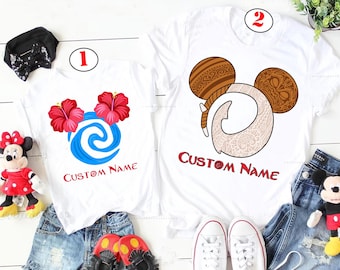 Camiseta personalizada de Maui y Moana con orejas de Mickey, camiseta de Disney Moana 2, camiseta de Disney Moana Maui Hei Hei Pua, camiseta para viaje familiar a Disneyland