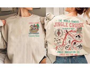 Dubbelzijdige Jungle Cruise Ride Disney-kerstshirt, Mickey en vrienden Jingle Cruise Backside Of Water Disneyland Christmas Animal Kingdom