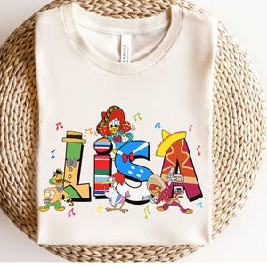 Maglietta personalizzata con nome The Three Caballeros, maglietta personalizzata Disney Donald, Panchito, Jose abbinata, maglietta con nome per bambini, vacanza personalizzata per bambini a Epcot