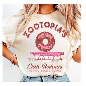 Disney Zootopia The Big Donut Coffee Shop T-Shirt, The Big Donut Cafe Tee, Disney Family Matching Shirt, WDW Disneyland Trip Matching Outfit image 1