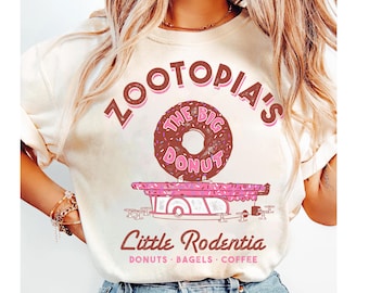 Camiseta de Disney Zootopia The Big Donut Coffee Shop, Camiseta de The Big Donut Cafe, Camiseta a juego para la familia Disney, Conjunto a juego para el viaje a WDW Disneyland