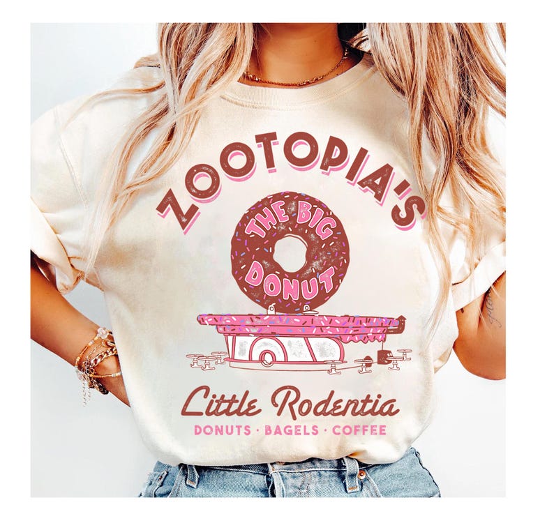 Disney Zootopia The Big Donut Coffee Shop T-Shirt, The Big Donut Cafe Tee, Disney Family Matching Shirt, WDW Disneyland Trip Matching Outfit image 1