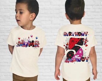 Chemise personnage Spidey et ses incroyables amis recto-verso personnalisée, chemise anniversaire Spidey Disney, chemise assortie pour la famille Disneyland