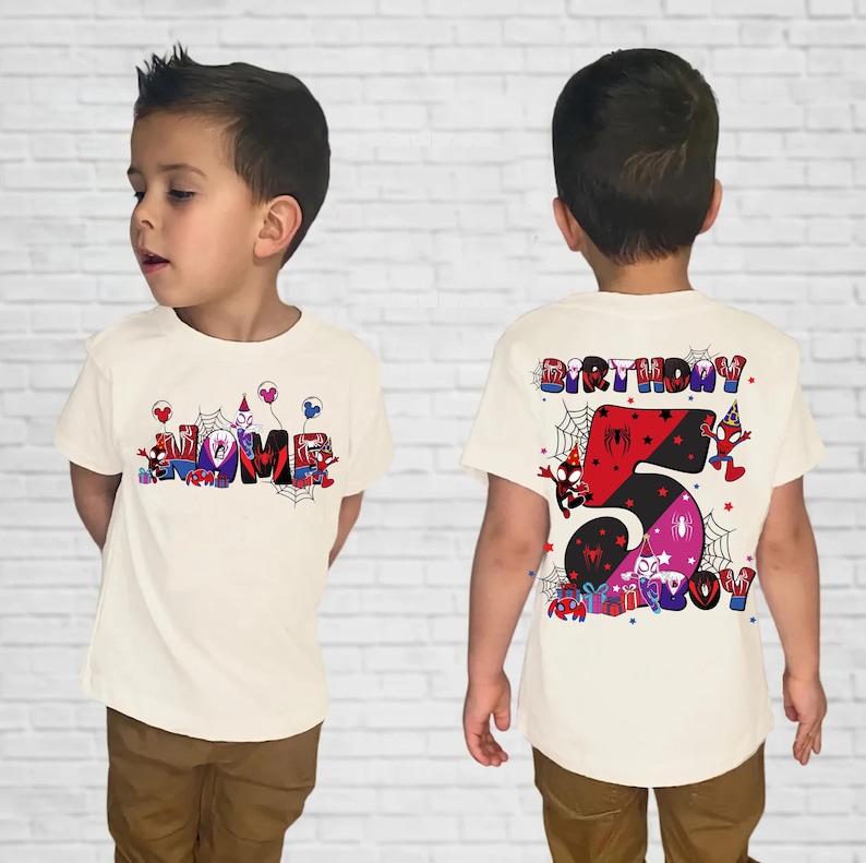 Personalized Two-Sided Spidey and His Amazing Friends Character Shirt, Disney Spidey Birthday Shirt, Disneyland Family Matching Shirt image 1