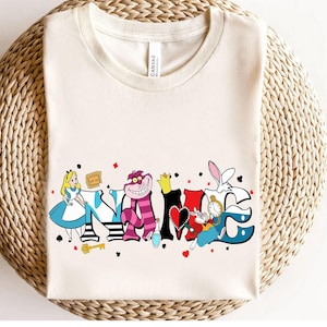 Personalisiertes Alice im Wunderland-Shirt mit Namen, Disney Alice und Grinsekatze Partnerlook-Shirt, Kinder-Shirt mit Namen, Jungen-Shirt mit Namen, Epcot-Urlaub